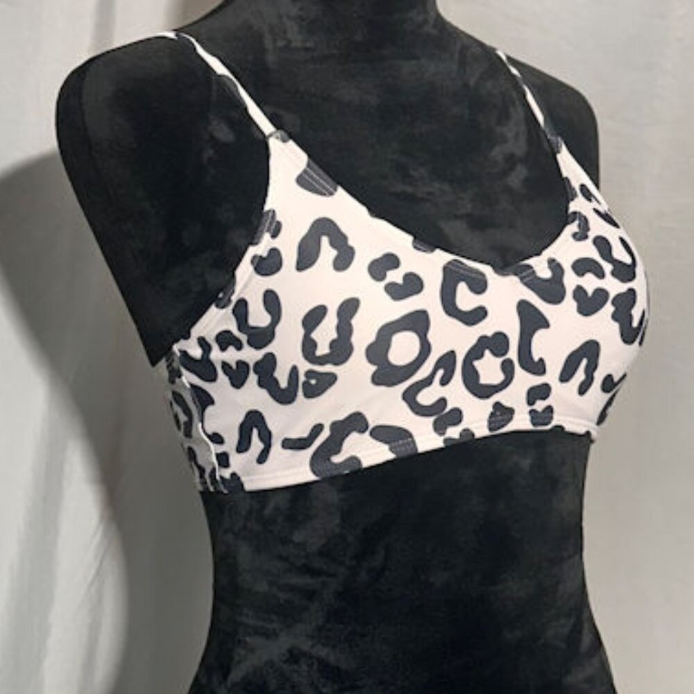 Cow Print Swim Top, Black and White, Medium